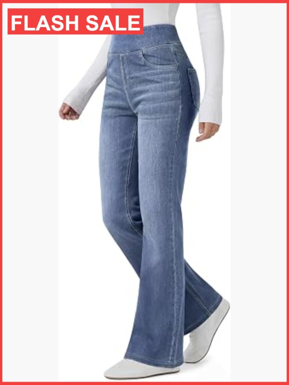 Women's Stretchy Flare Bootcut Jeans High Waisted Pull On Denim